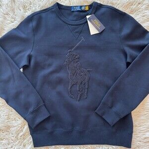 NEW Polo Ralph Lauren Sweatshirt Mens M Blue Big Pony Crewneck Pullover Slim